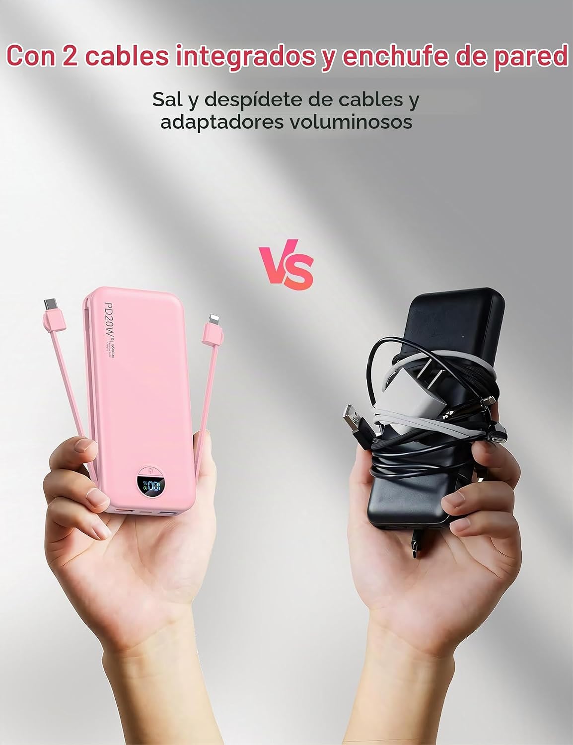 Cargador portátil Ffnpua Power Bank 10000mAh PD20W con cables incor...