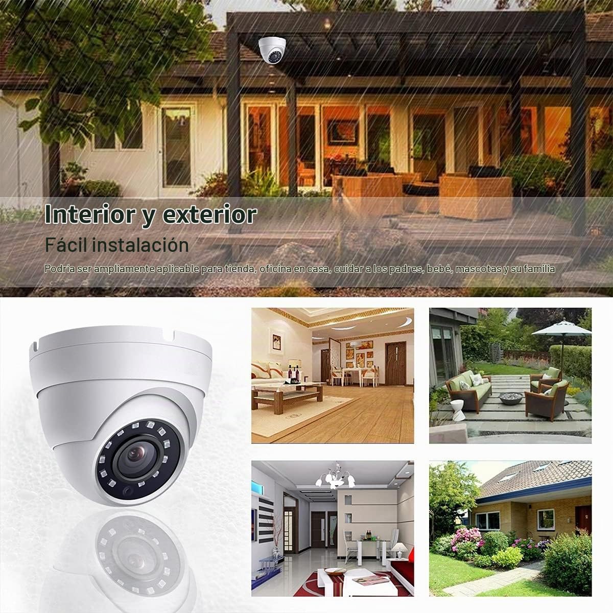 Cámara de seguridad CCTV de domo TVI AHD de 2MP, lente de 2.8mm con...