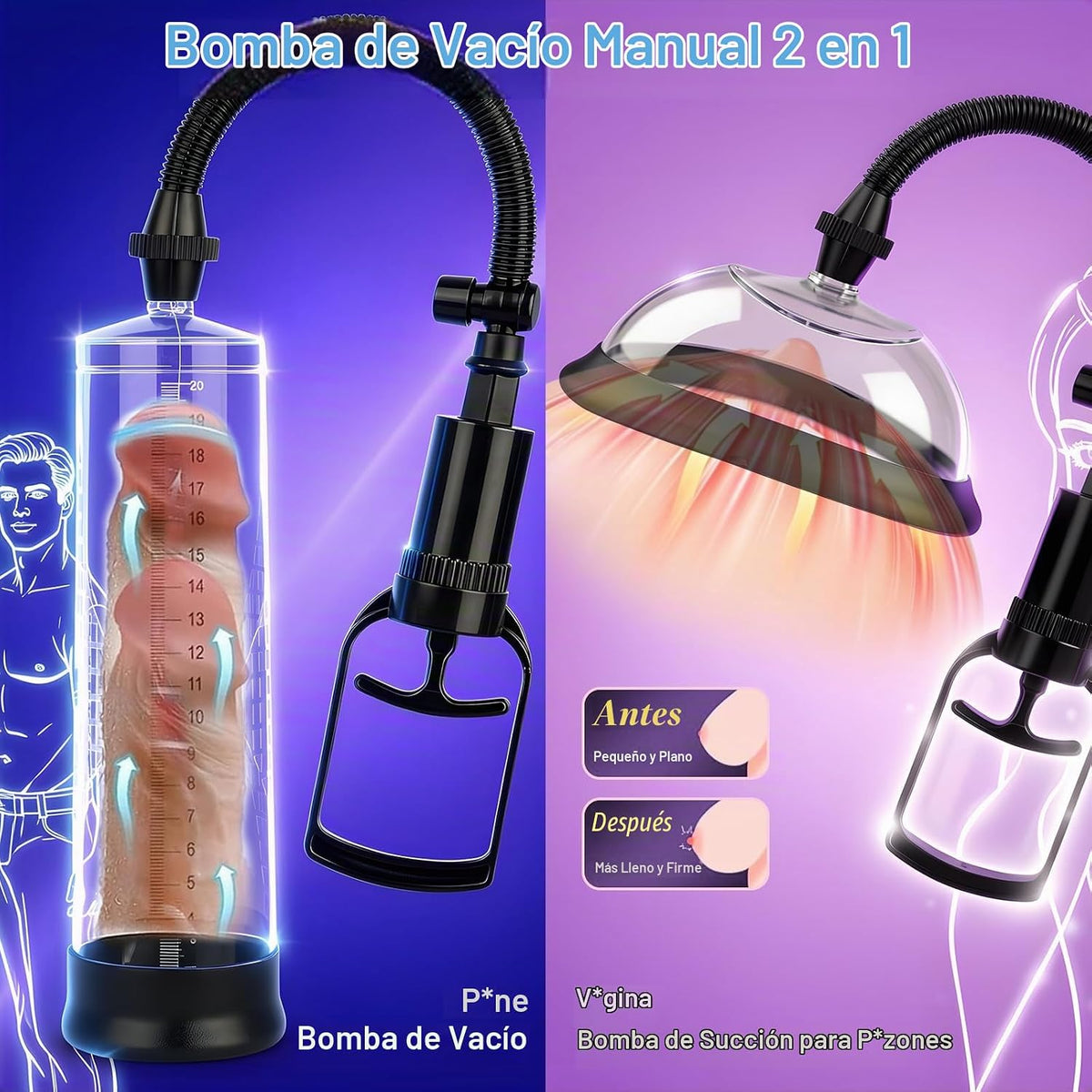 Bomba de pene bomba de coño 2 en 1 juguete para adultos, extensor d...