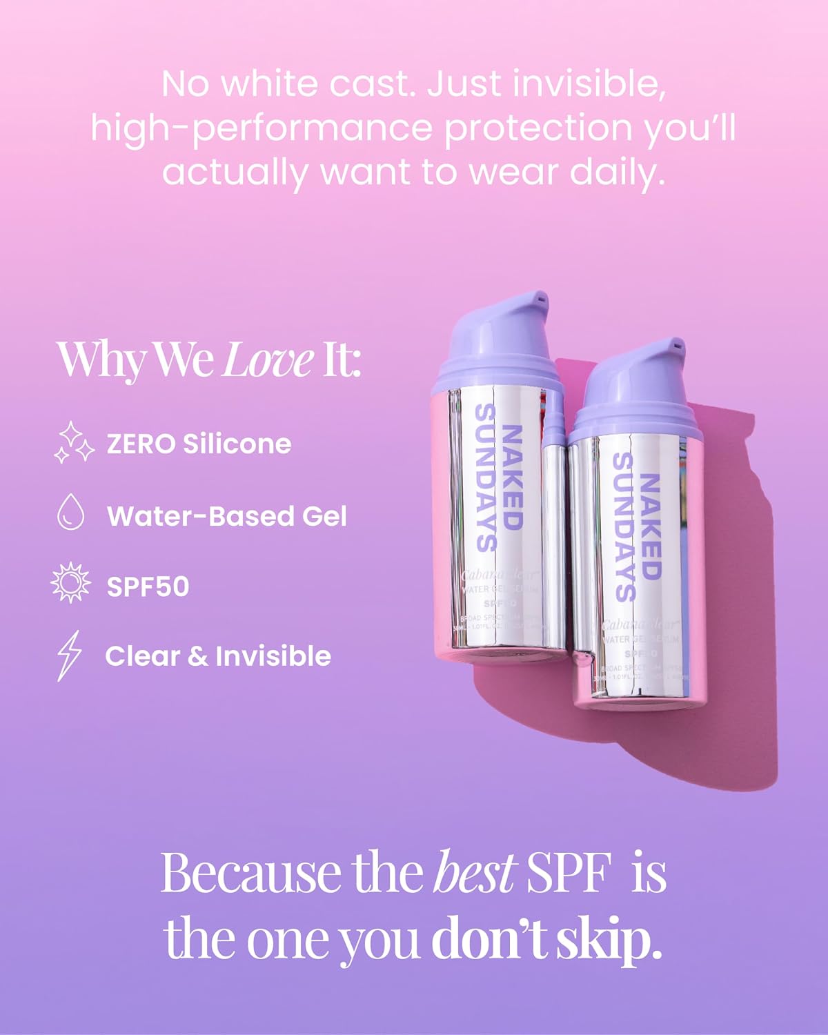 Naked Sundays CabanaClear Water Gel - Suero protector solar SPF 50,...