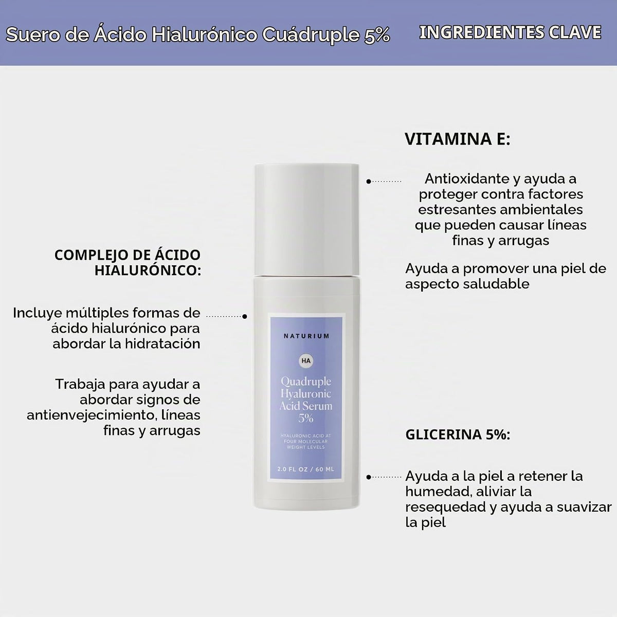 Naturium Suero Cuádruple de Ácido Hialurónico 5% Jumbo, Suero Facia...