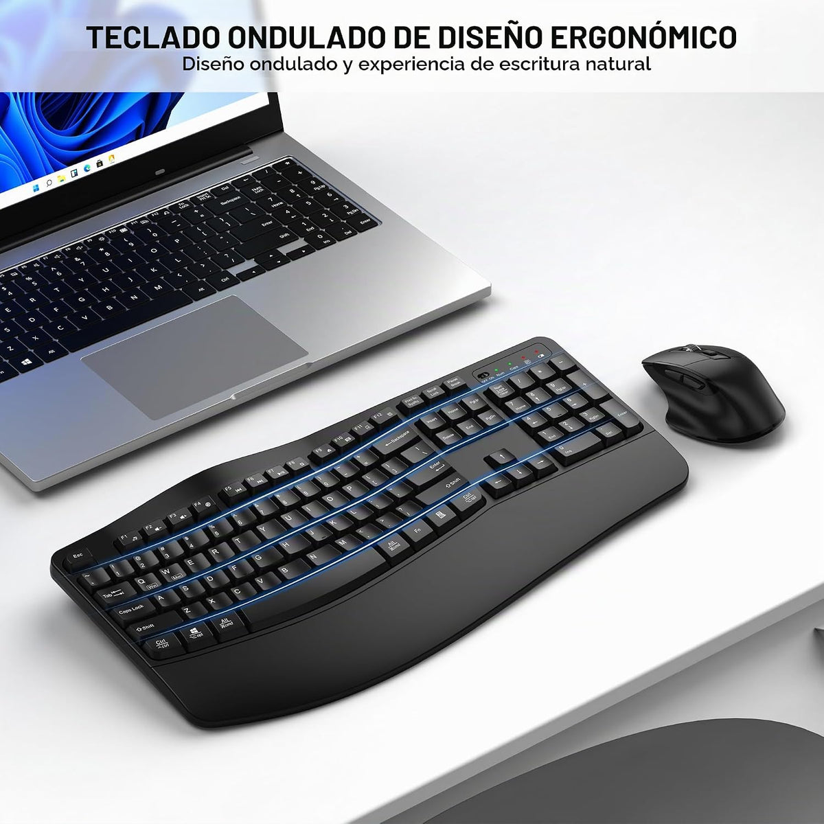 Combo de teclado y mouse inalámbricos, teclado ergonómico de tamaño...