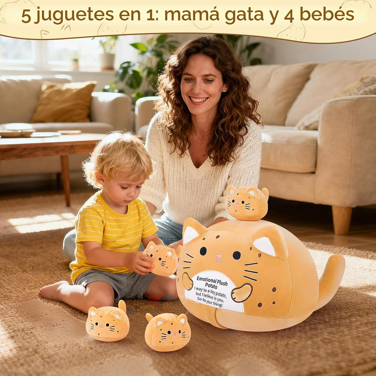 5 PCS Peluche Emocional de Gato Patata Familia de Animales de Peluc...