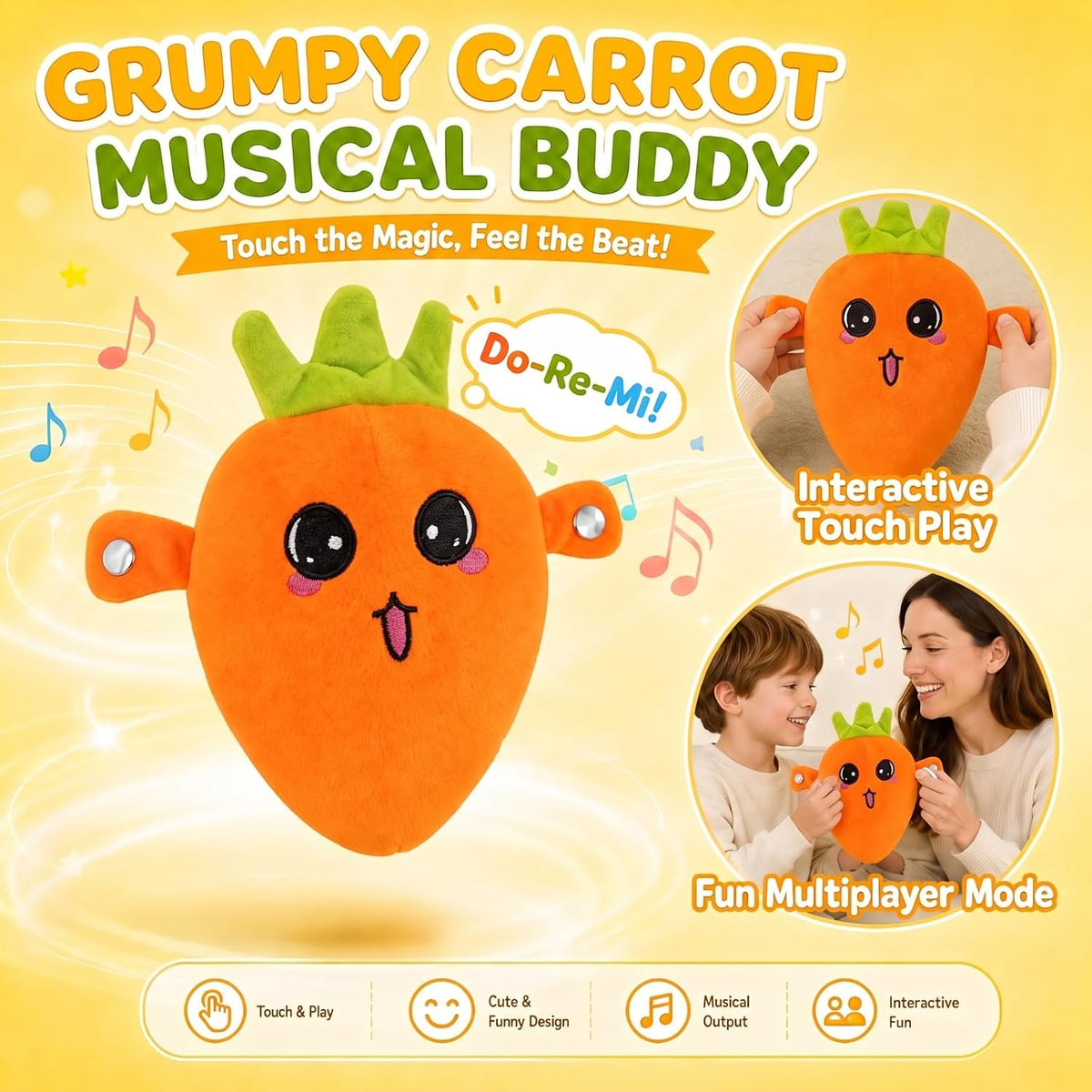 DoddyFun Juguetes sensoriales musicales, juego interactivo de peluc...