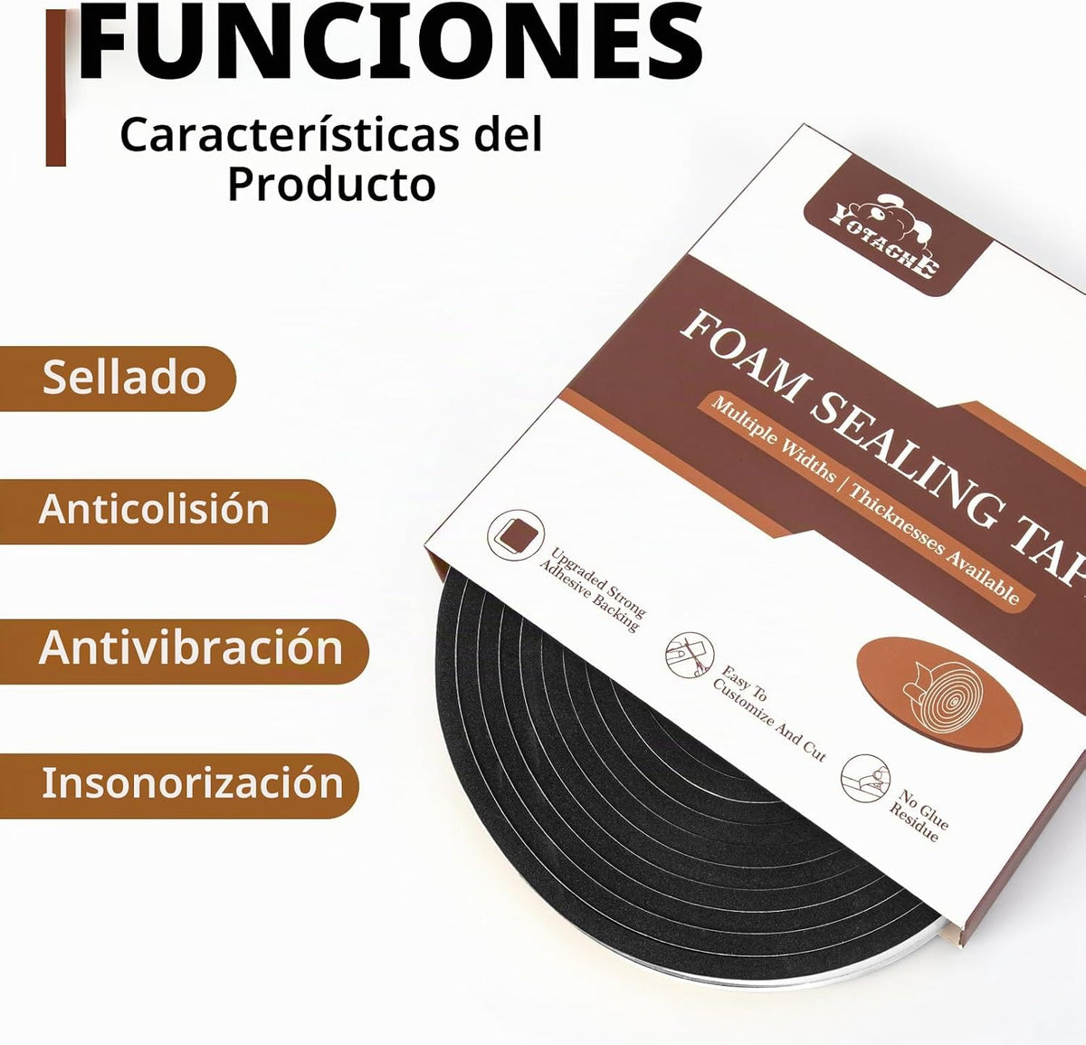Yotache - Cinta adhesiva de espuma 1\/2" x 1\/8", aislamien...