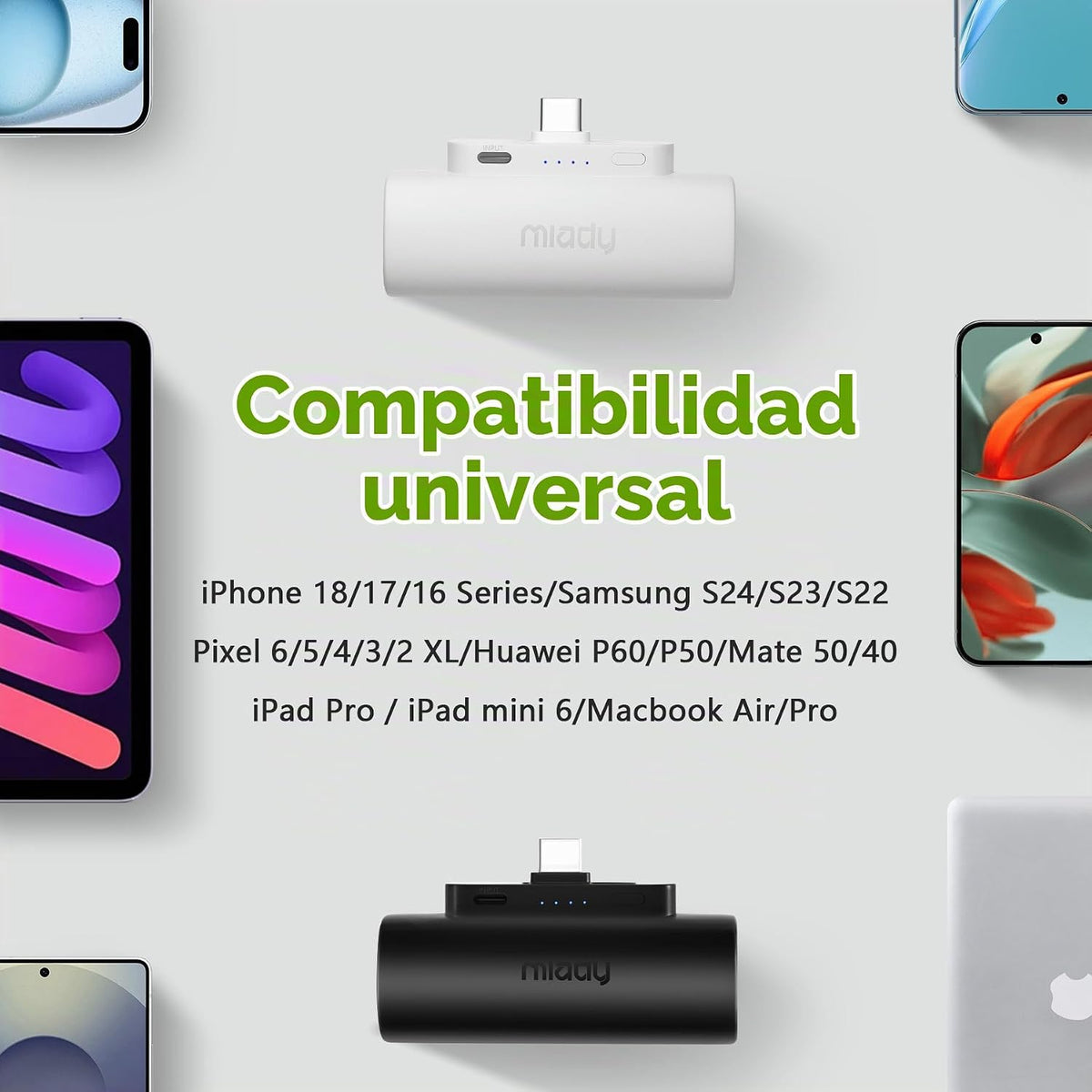 Miady Paquete de 2 mini cargadores portátiles incorporados USB C co...