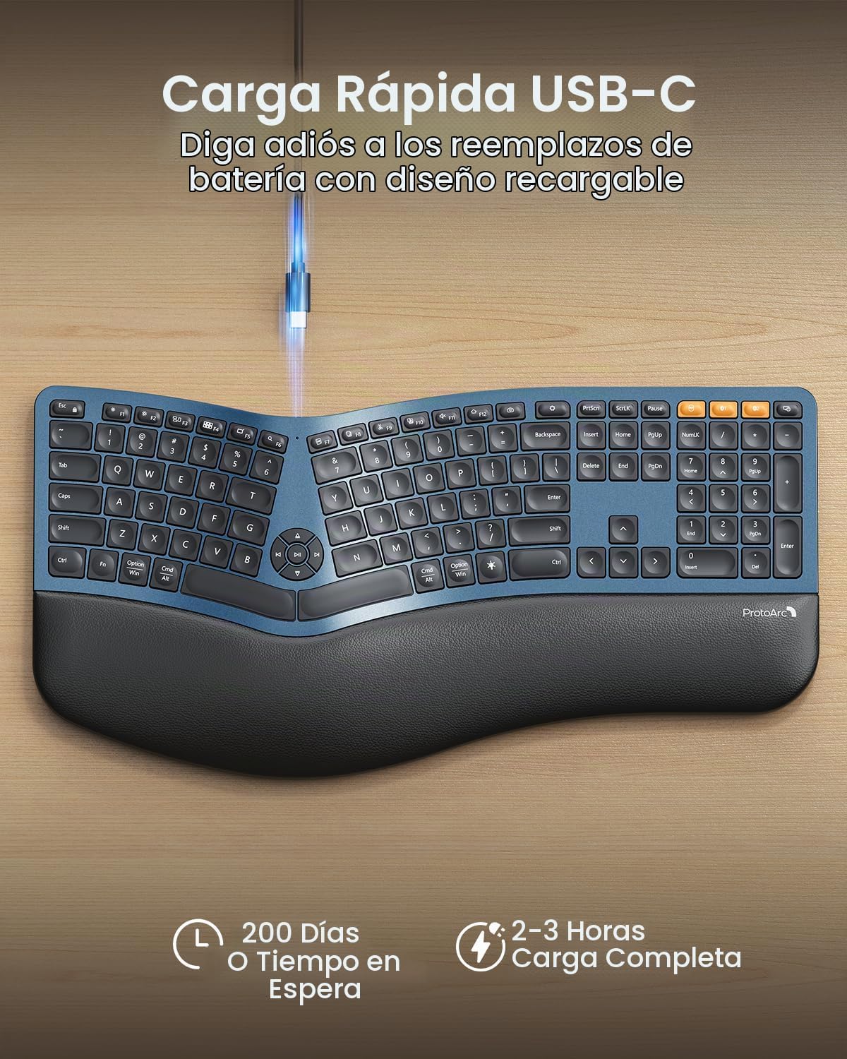 ProtoArc Teclado ergonómico Bluetooth retroiluminado, EK01 Plus, te...