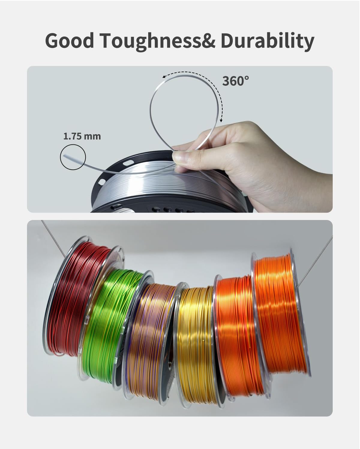XZN Filamento PLA de seda 1.75mm, filamento para impresora 3D brill...