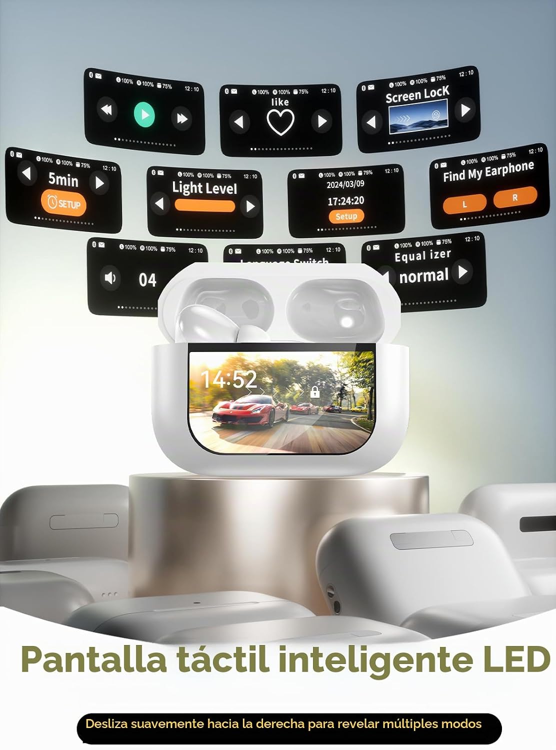 Auriculares inalámbricos, auriculares inteligentes con pantalla tác...