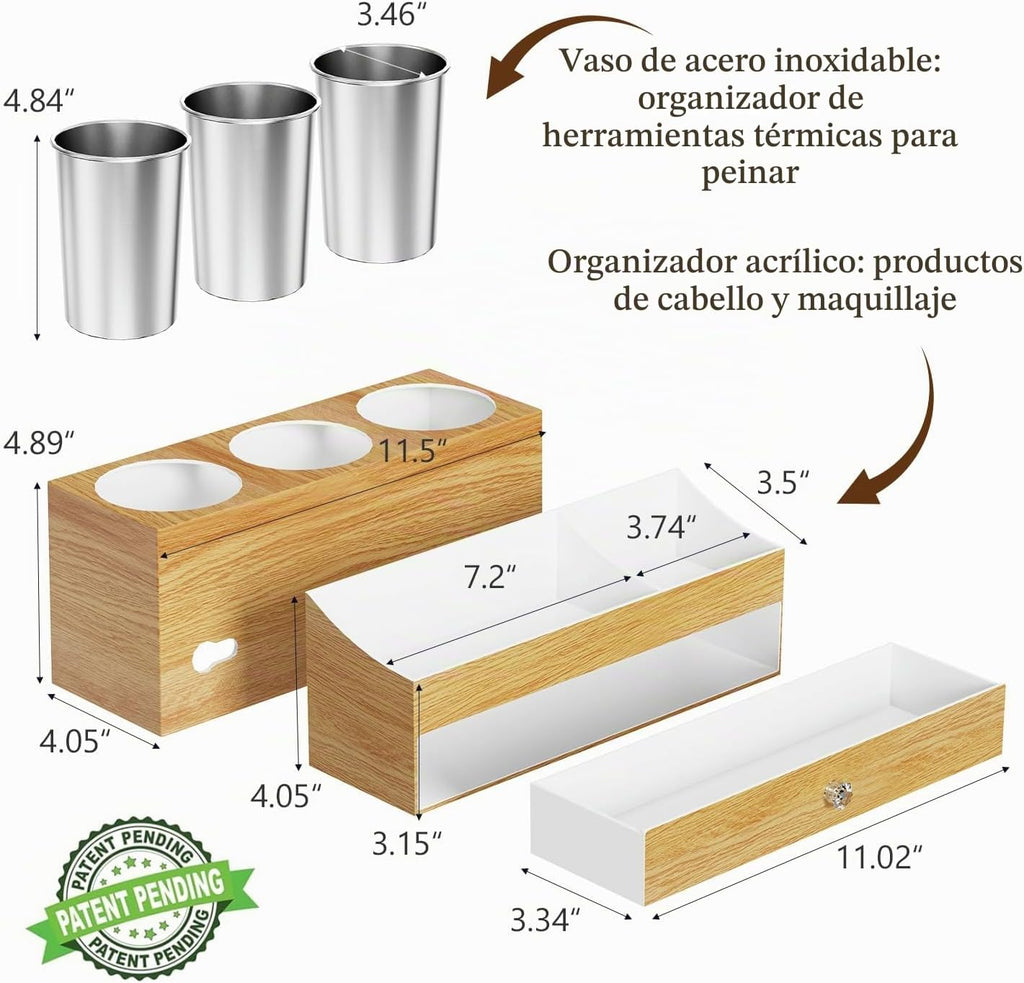 GFWARE Soporte acrílico para secador de cabello con cajón, organiza...
