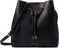 Calvin Klein Gabrianna Bolsa al hombro para mujer | Faux Leather, Adjustable Convertible Strap, Drawstring Closure, 2 Slip Pockets, 1 Zip Pocket, Everyday