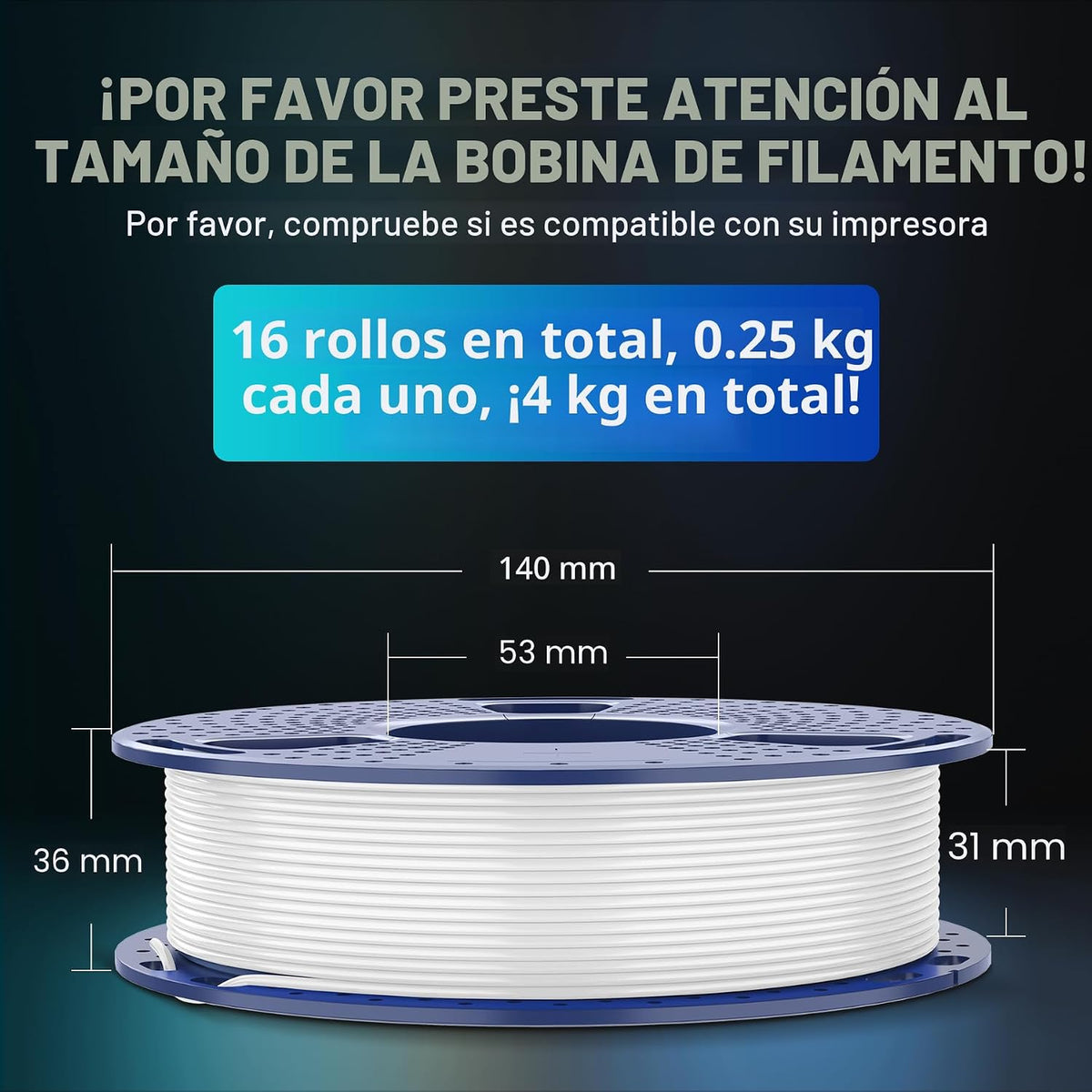SUNLU Filamento PLA de 8.82 oz, paquete de 16 colores, multicolor |...