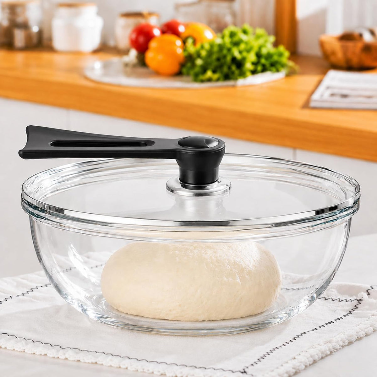 Tazón grande de vidrio para hacer pan de masa madre de 6 cuartos de...