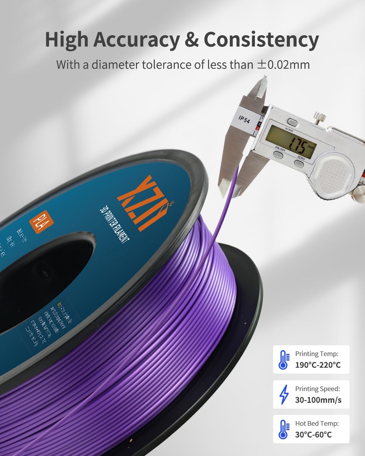 XZN Filamento PLA 1.75mm Púrpura, filamento para impresora 3D de 1k...