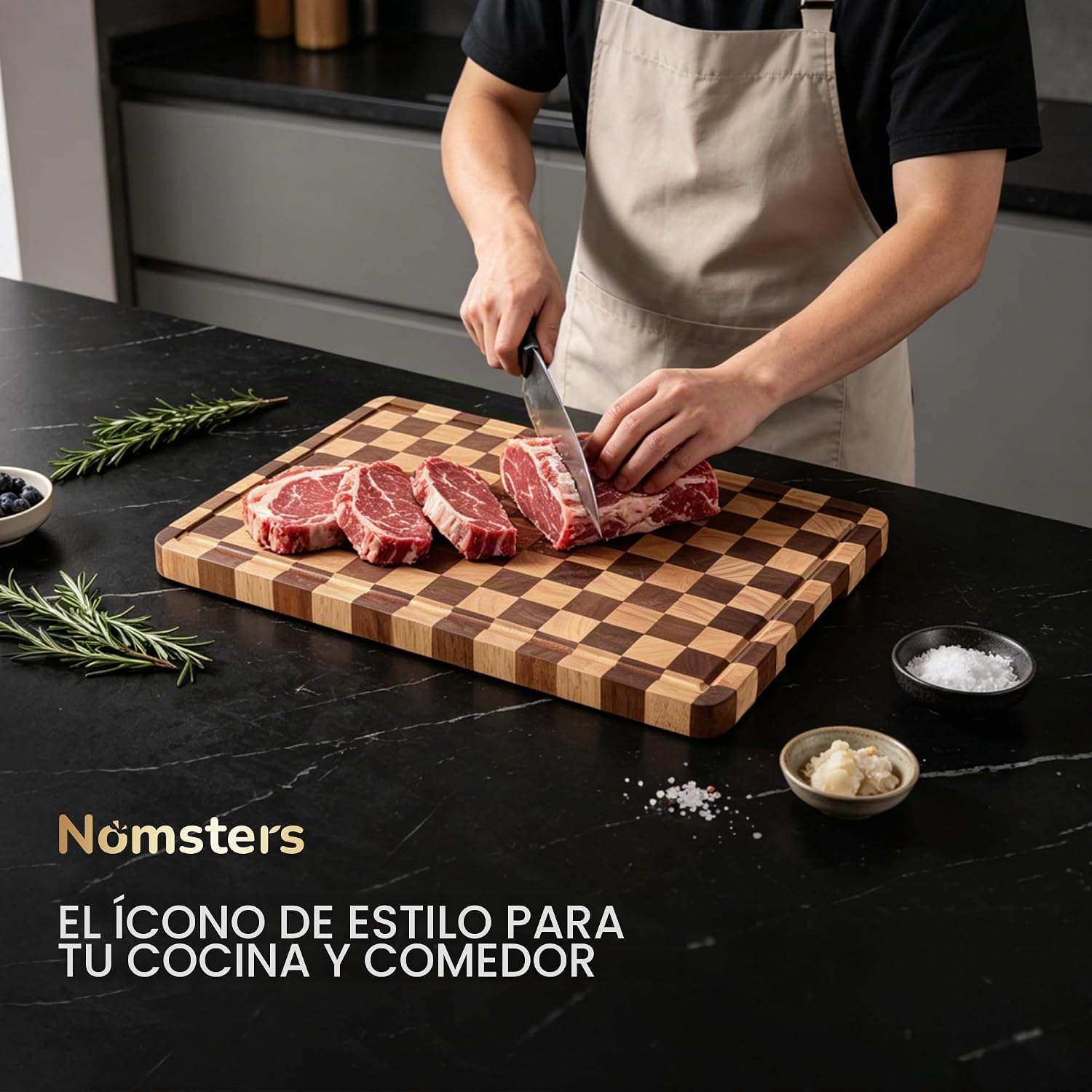 Nomsters Tabla de cortar para cocina, tabla de cortar a cuadros de...