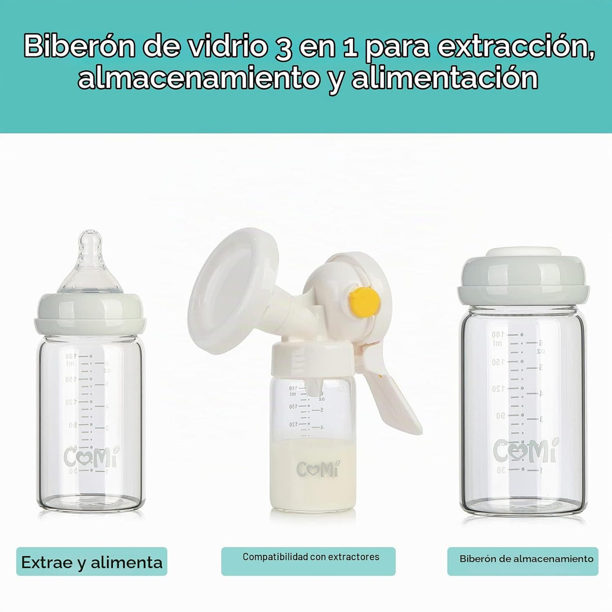 COMI Botella de vidrio de cuello ancho para la colección de leche m...
