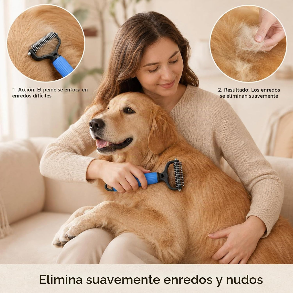 2 cepillos de aseo para mascotas, rastrillo de doble cara y peine d...