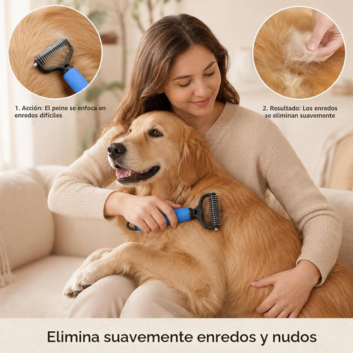 2 cepillos de aseo para mascotas, rastrillo de doble cara y peine d...