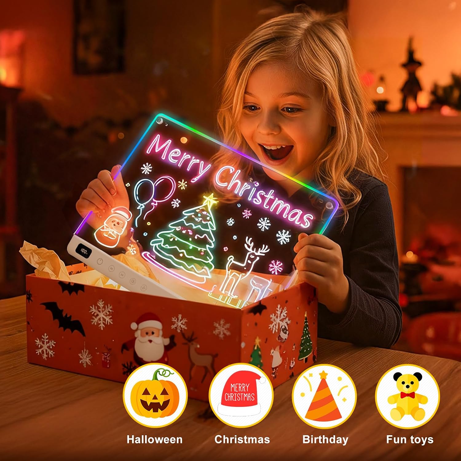 Lumiboard Tablero de dibujo LED con 13 efectos de luz, tablero de n...