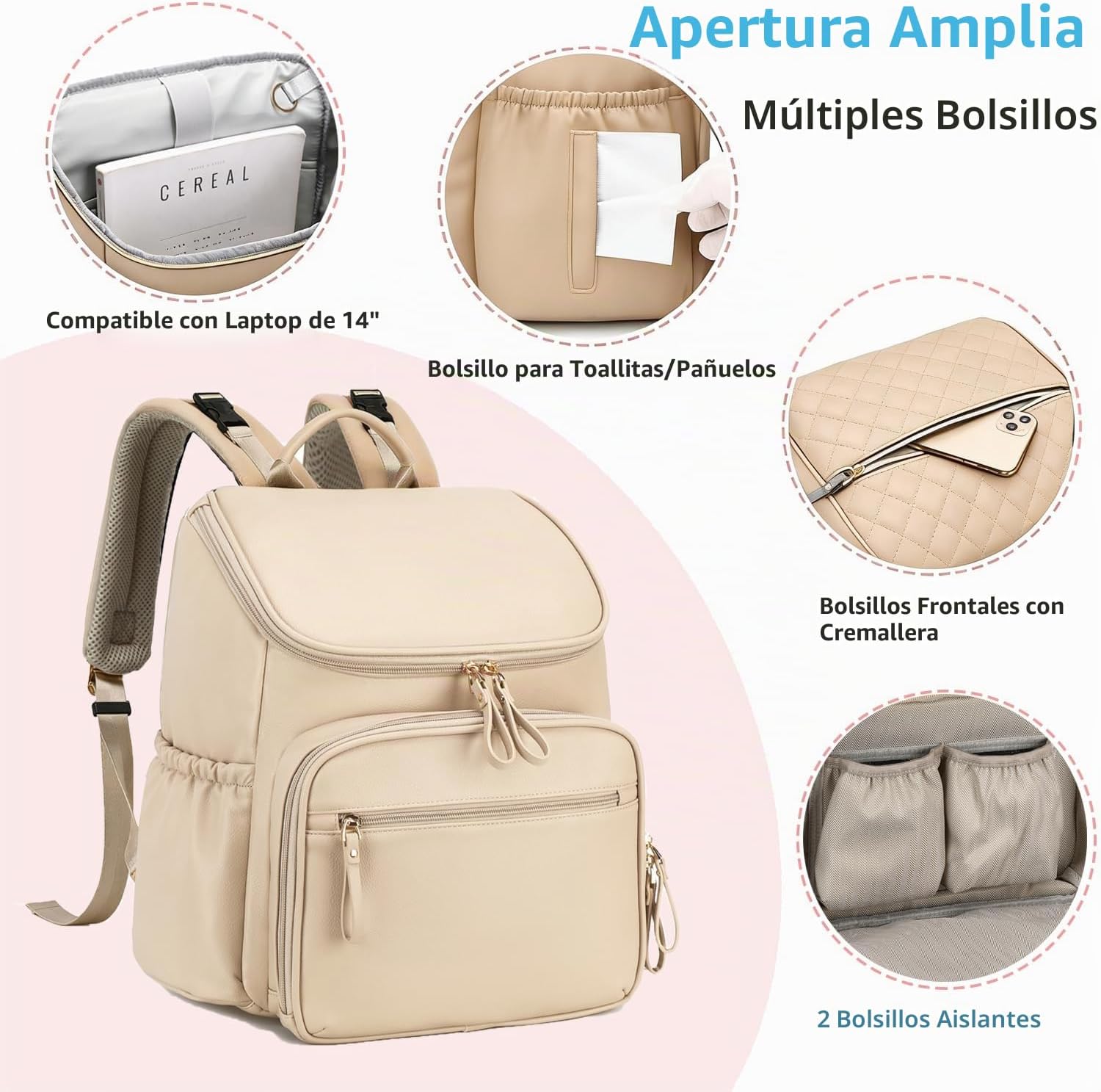 LORADI Mochila ligera para pañales, mediana | Clips para cochecito,...