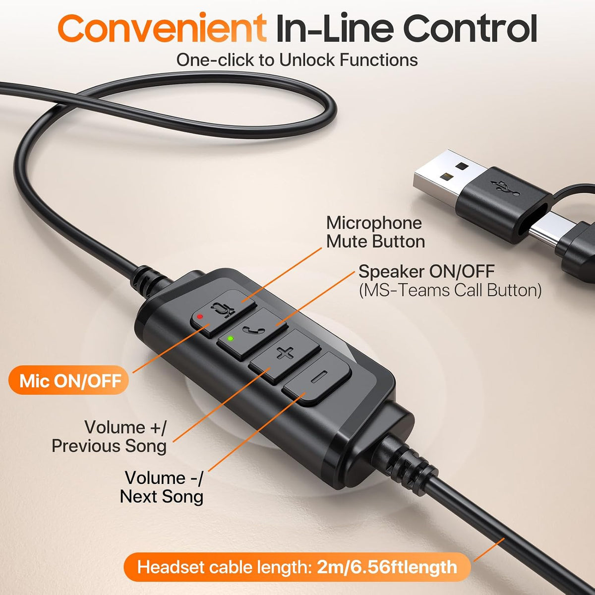 Necode Auriculares USB con micrófono para PC, auriculares con cable...
