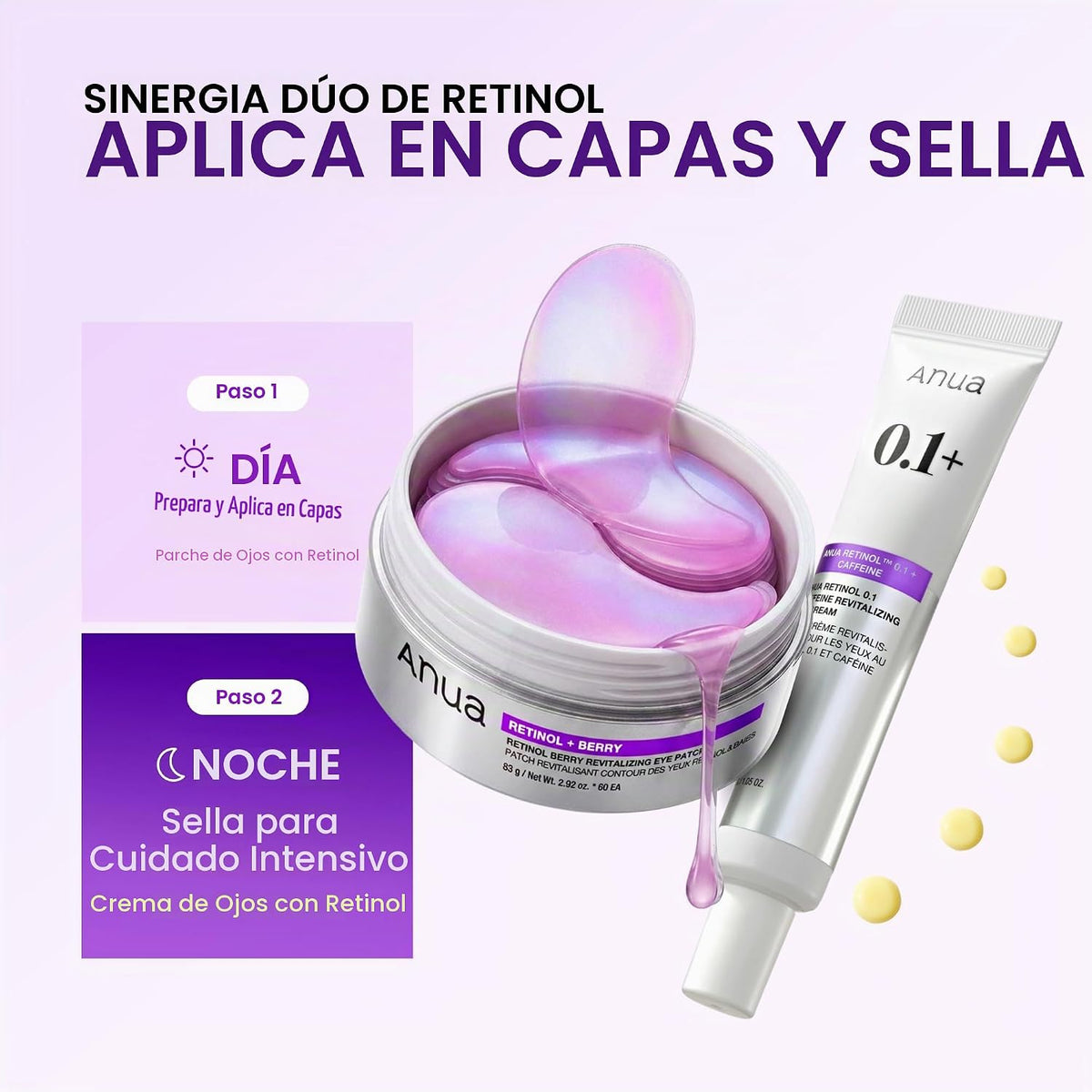 ANUA Parches para Ojos Retinol Berry, 60 unidades | Máscara de hidr...