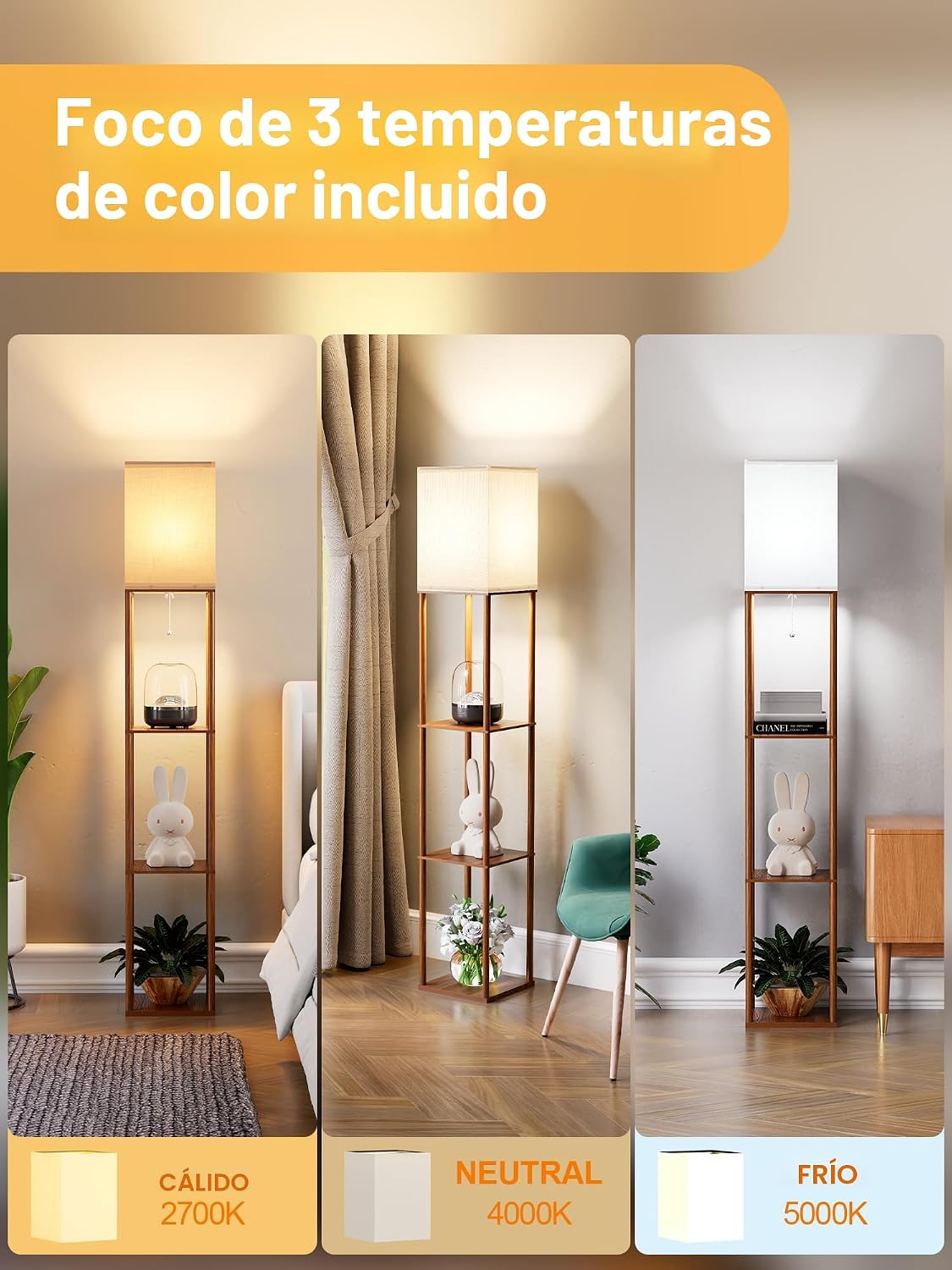 PARTPHONER Lámpara de pie con estantes para sala de estar, color ma...