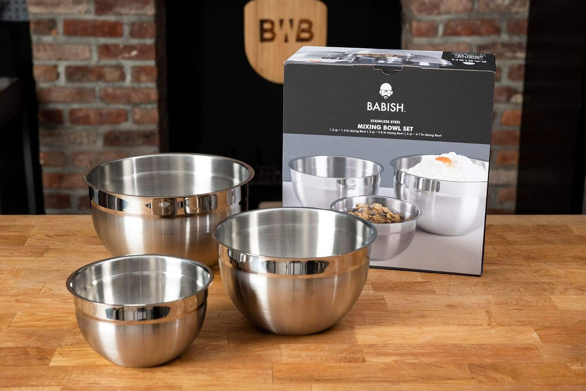 Babish Juego de cuencos de acero inoxidable de 3 piezas, cuencos de...