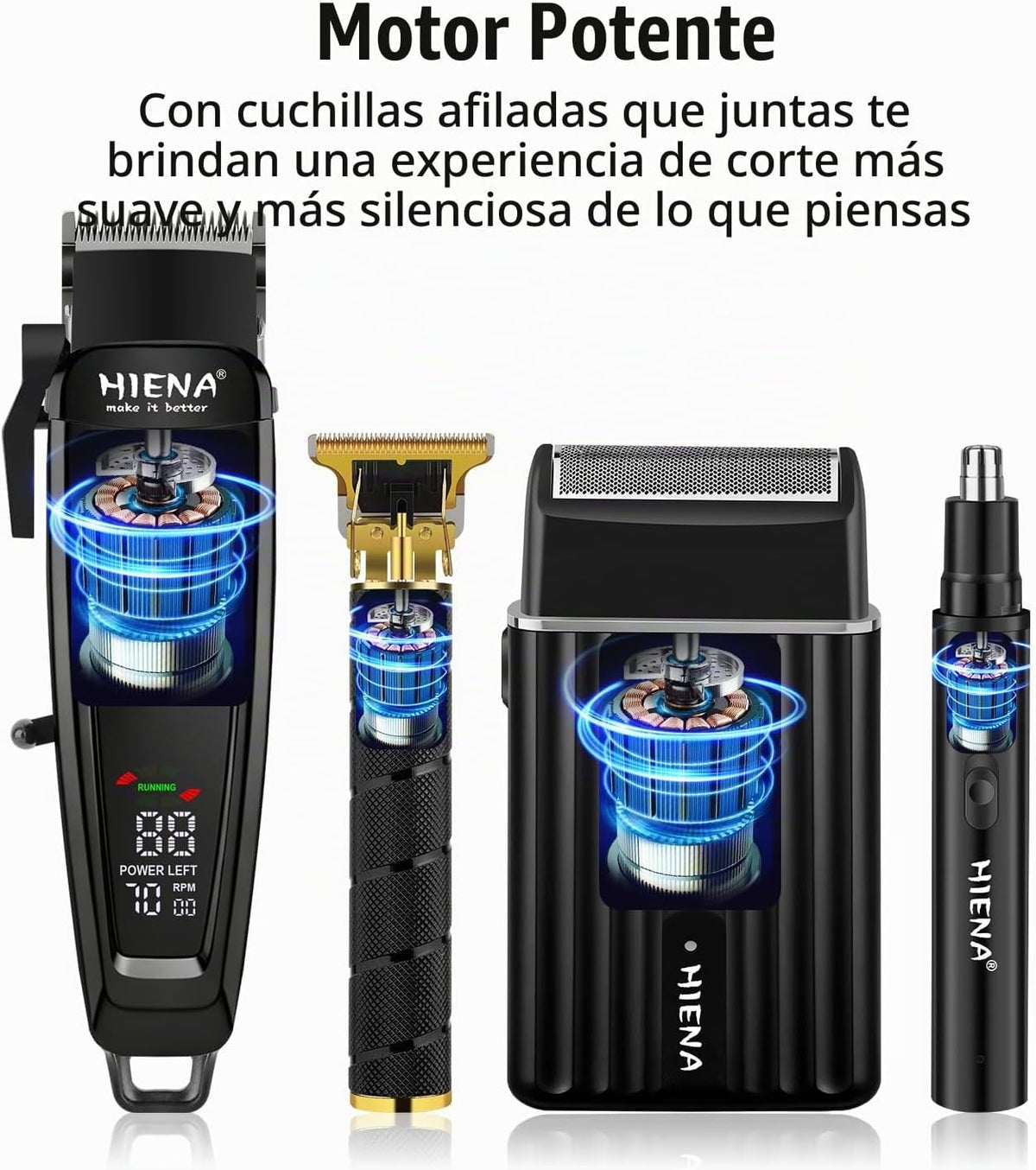 HIENA PRO Cortapelos para hombres, kit de barbero inalámbrico 4 en...