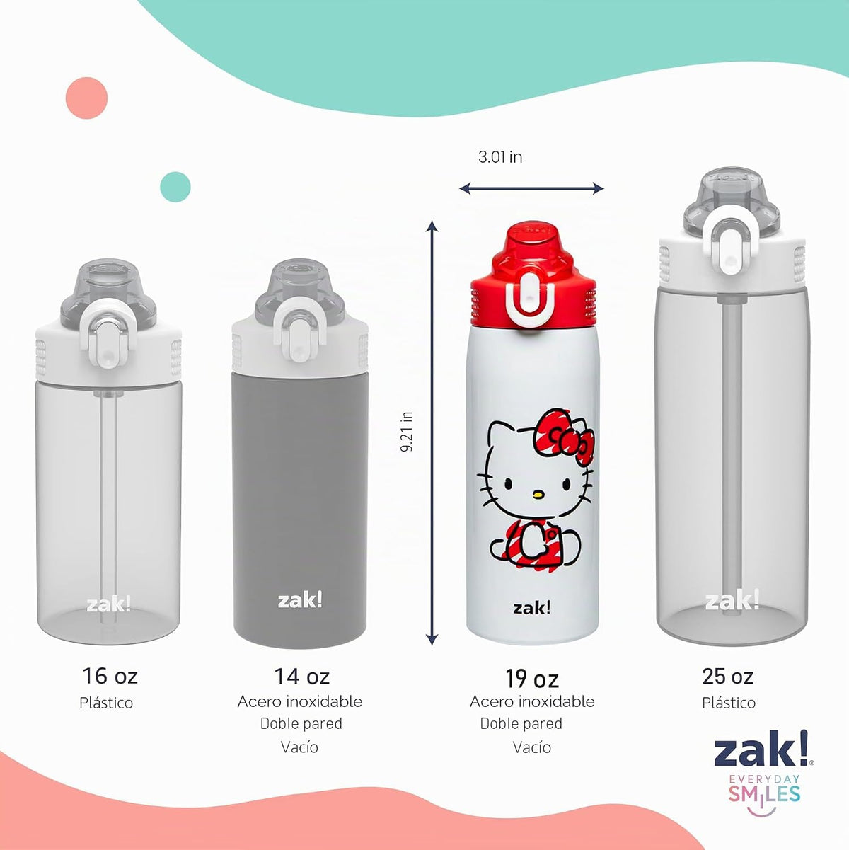 Zak Designs - Botella de agua para niños Sanrio Hello Kitty Sage de...