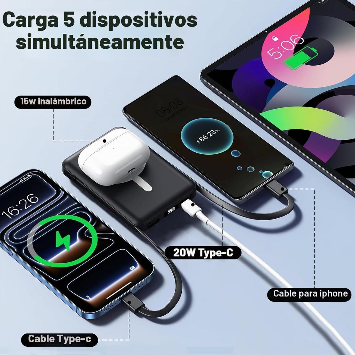 Azmuth para cargador portátil MagSafe, banco de energía magnético d...