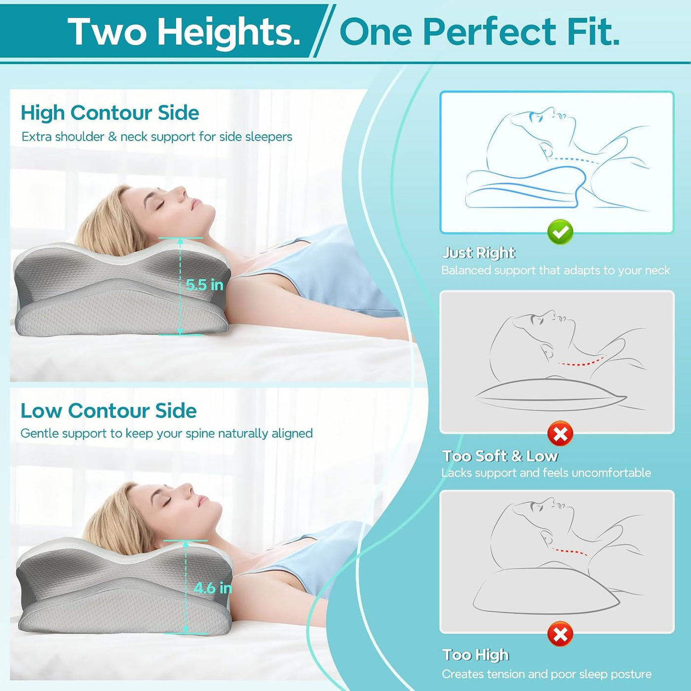 ZeroZillo Almohada cervical para dolor de cuello, apnea del sueño,...