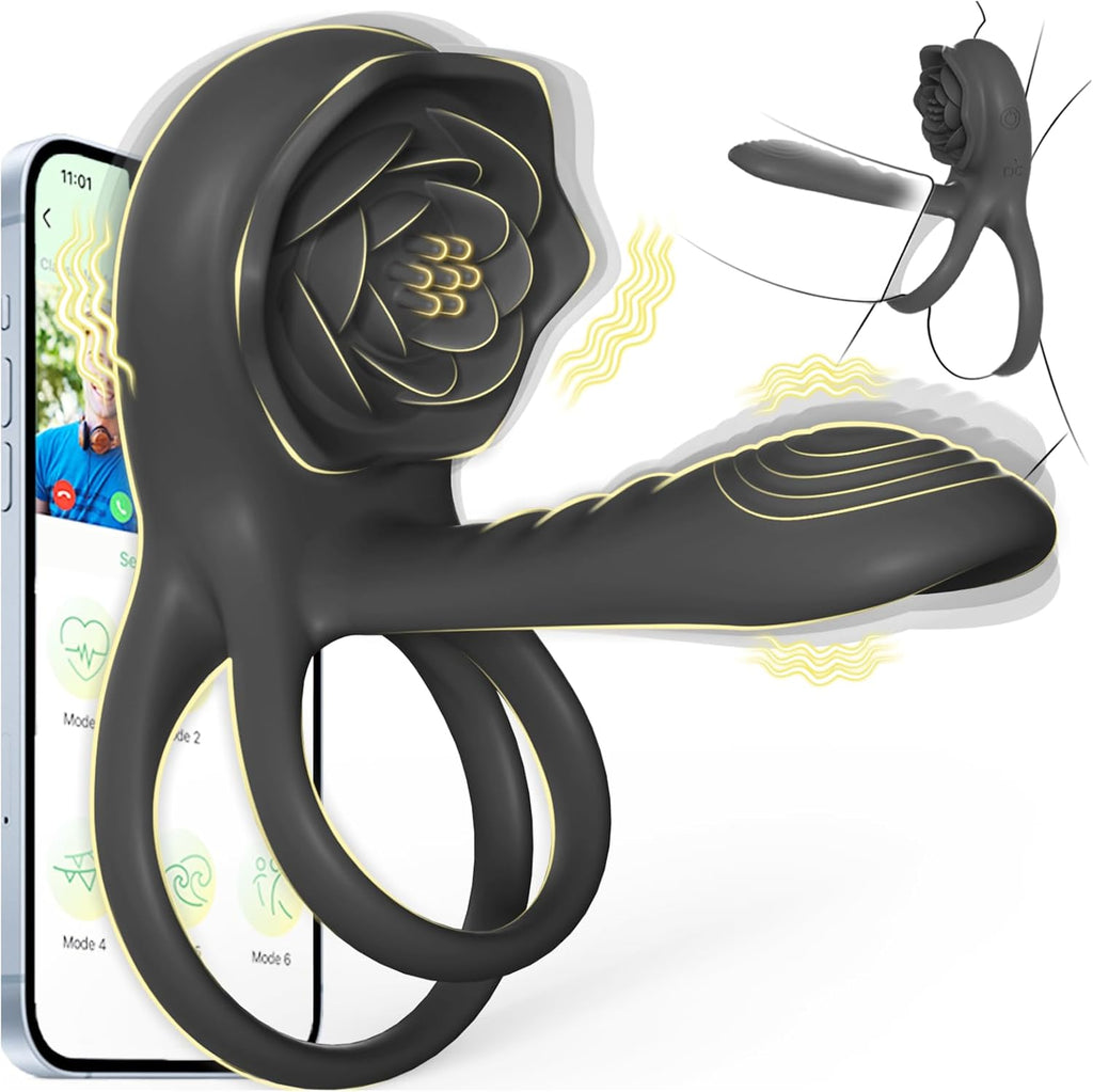 MOVGANI - Extensor de pene rosa 4 en 1 con vibrador de clítoris de...