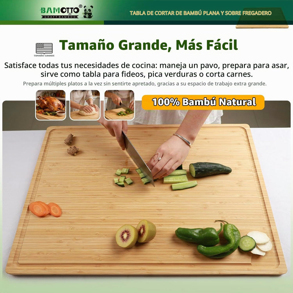 Tabla de Cortar Extra Grande de Bambú 100% Orgánico, Bloque de Carn...
