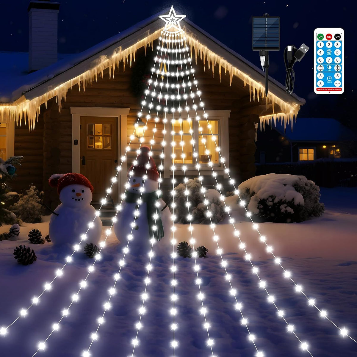 Luces solares para árbol de Navidad al aire libre, 532 LED de 18.37...