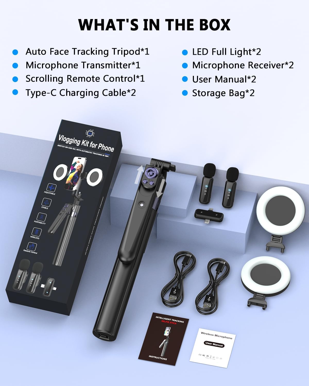 Kit de Vlogging para iPhone\/Android, trípode de seguimiento facial...