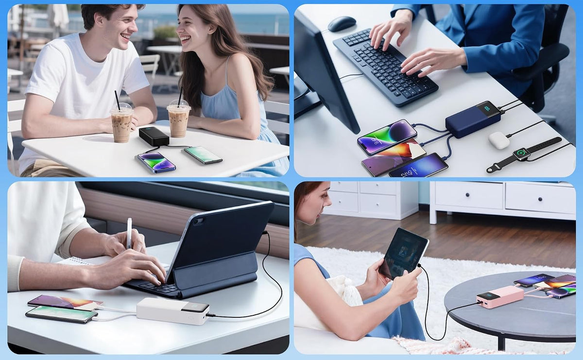 Cargador portátil de 60800 mAh con 3 cables integrados, 25 W PD QC4...