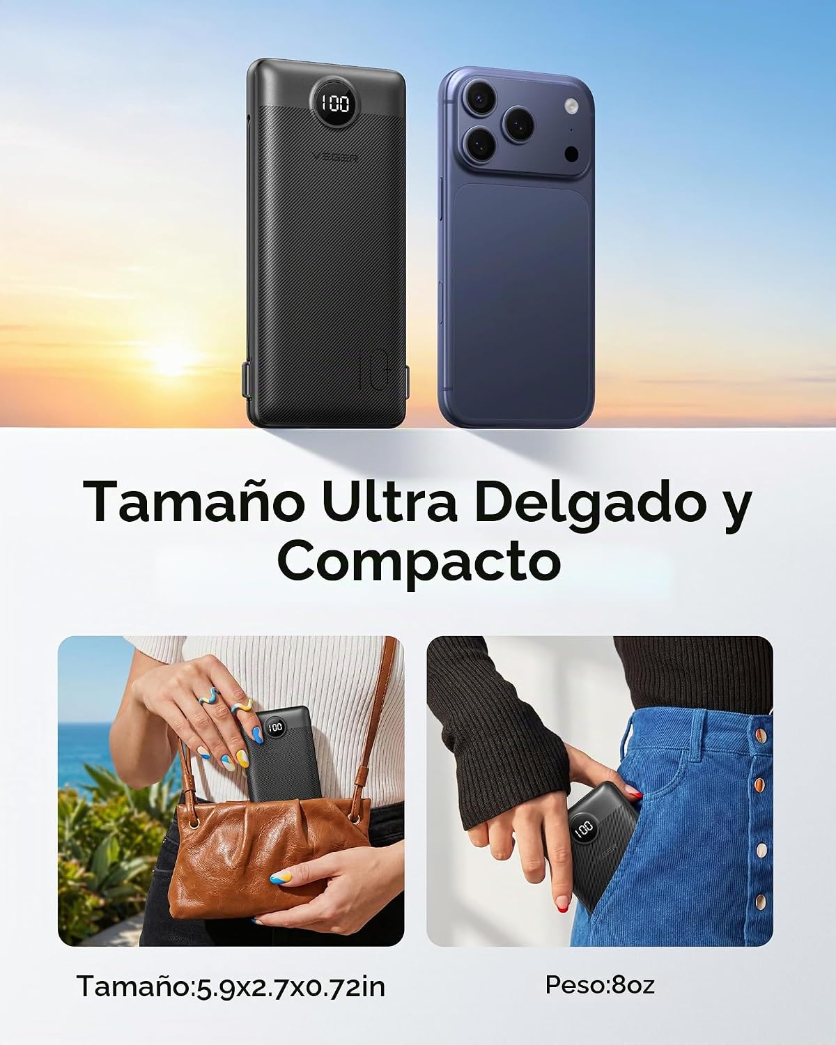 VEGER Cargador portátil para iPhone, Power Bank con cables integrad...