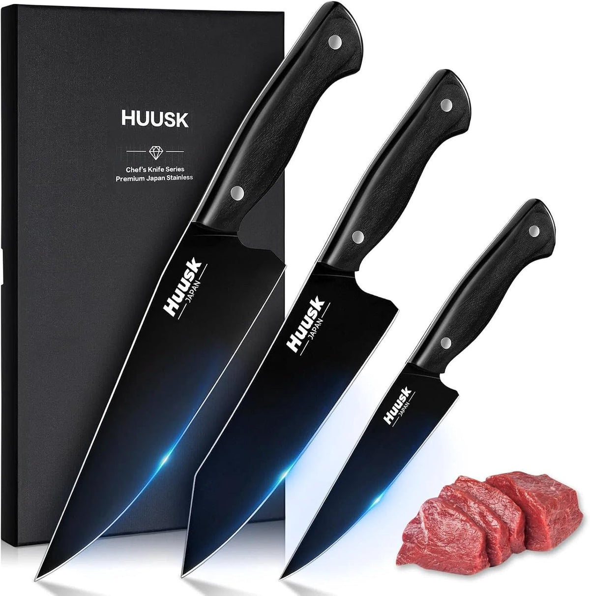 Huusk - Juego de cuchillos de cocina japoneses para cocina, 3 pieza...