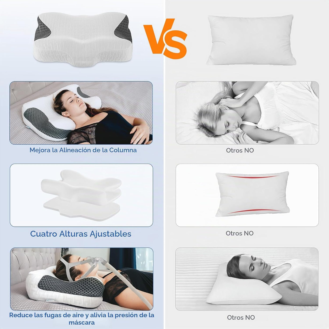 Elviros Paquete de 2 almohadas CPAP para dormir, ergonómicas de alt...
