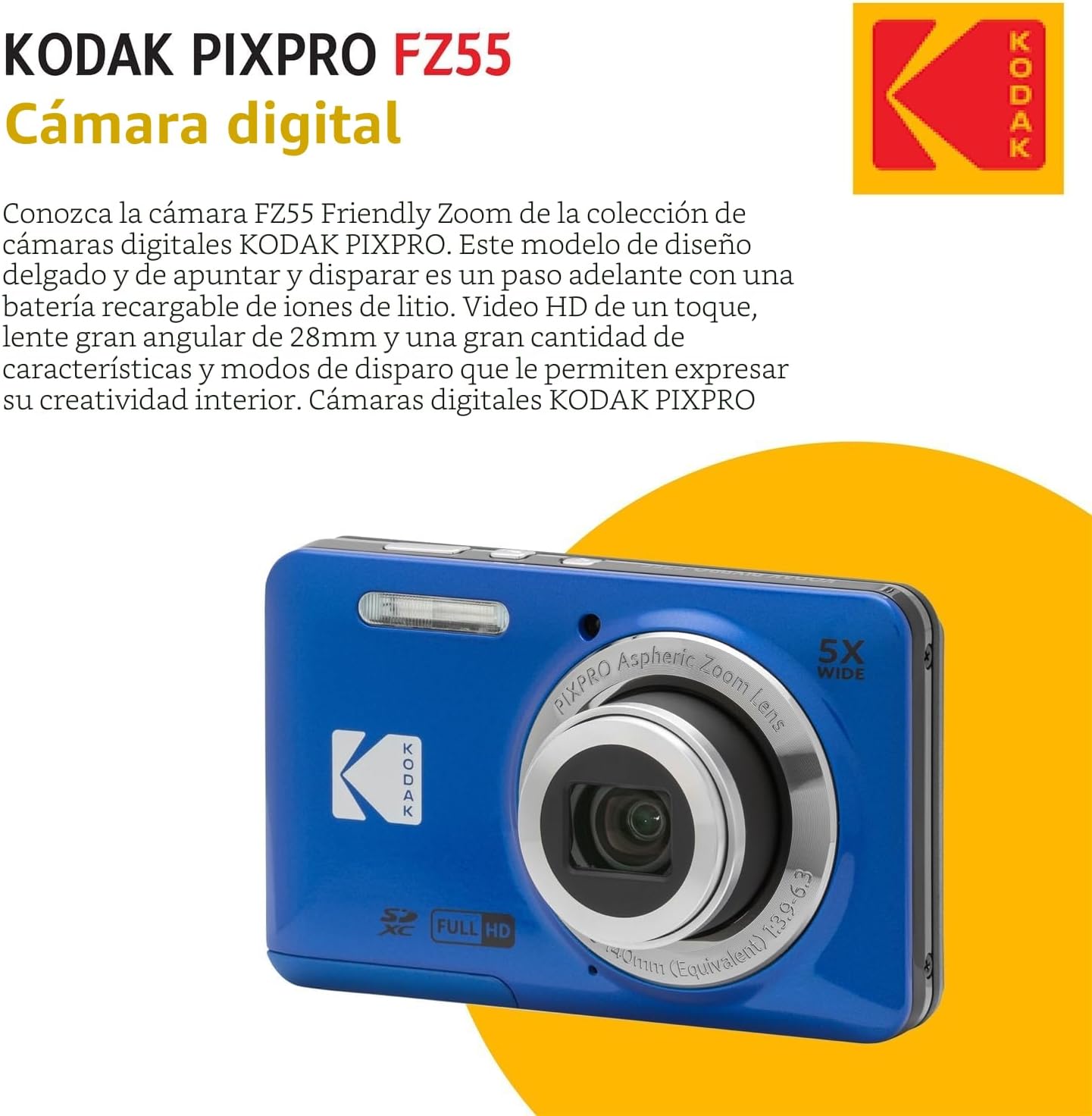 KODAK PIXPRO FZ55 cámara digital de punto y disparo de 16 Mp, zoom...