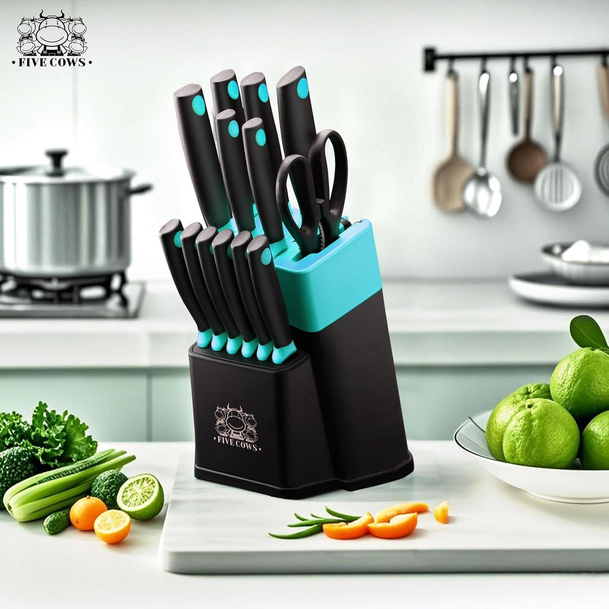 Juego de 14 cuchillos de cocina con afilador alemán de acero inoxid...