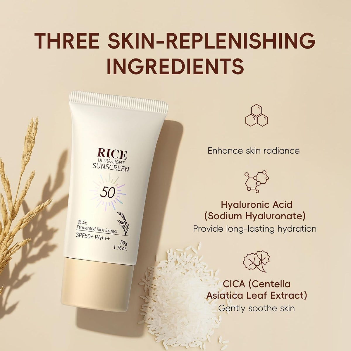 SANZHUAN Hidratante facial de arroz con SPF50+, fórmula mineral de...