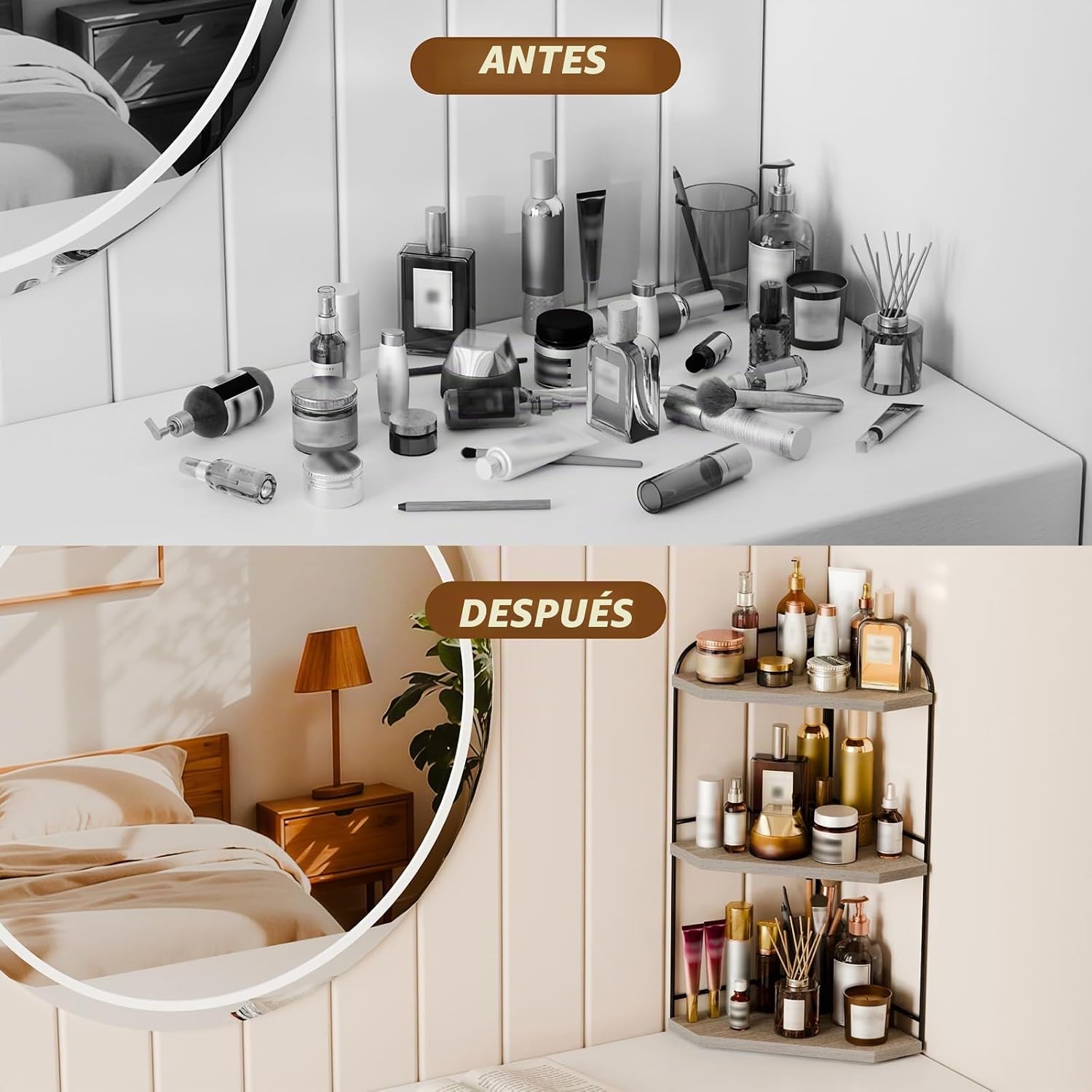 Naeqieo Organizador esquinero de encimera de baño, organizador de e...