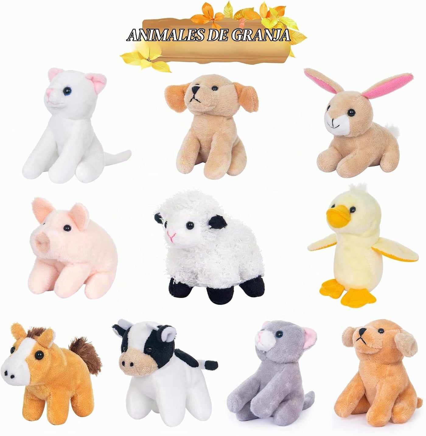 My OLi Paquete de 10 Juguetes de Animales de Granja de Peluche Anim...