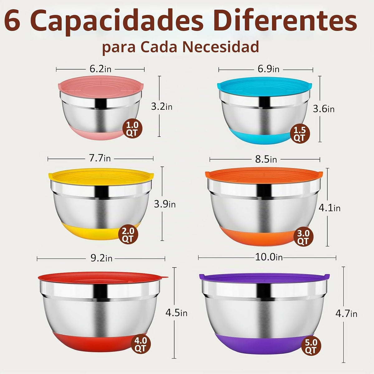 Hybemmy Paquete de 9 tazones para mezclar con tapas herméticas, cue...