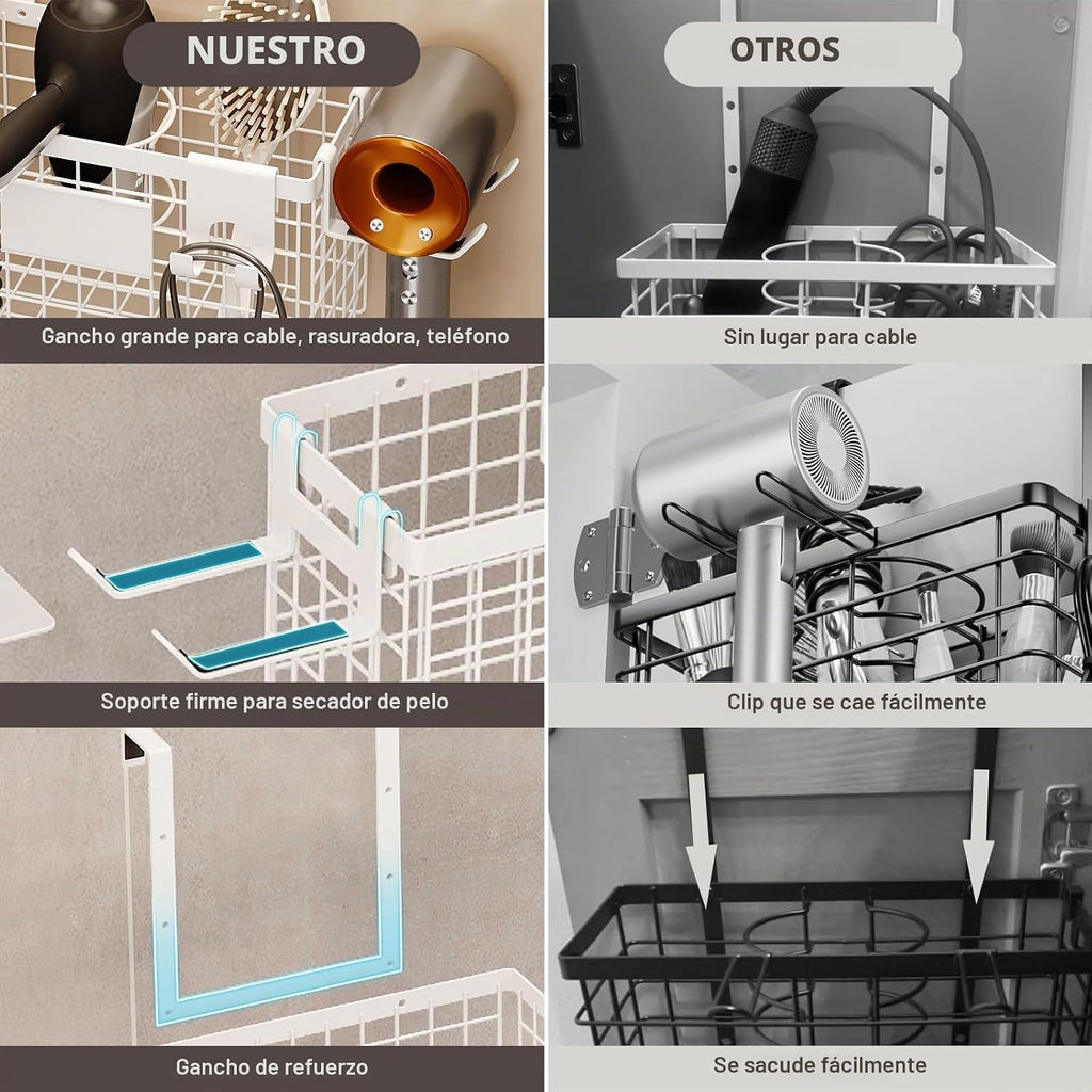 Magheo Soporte para secador de pelo con puerta de gabinete 3 en 1,...