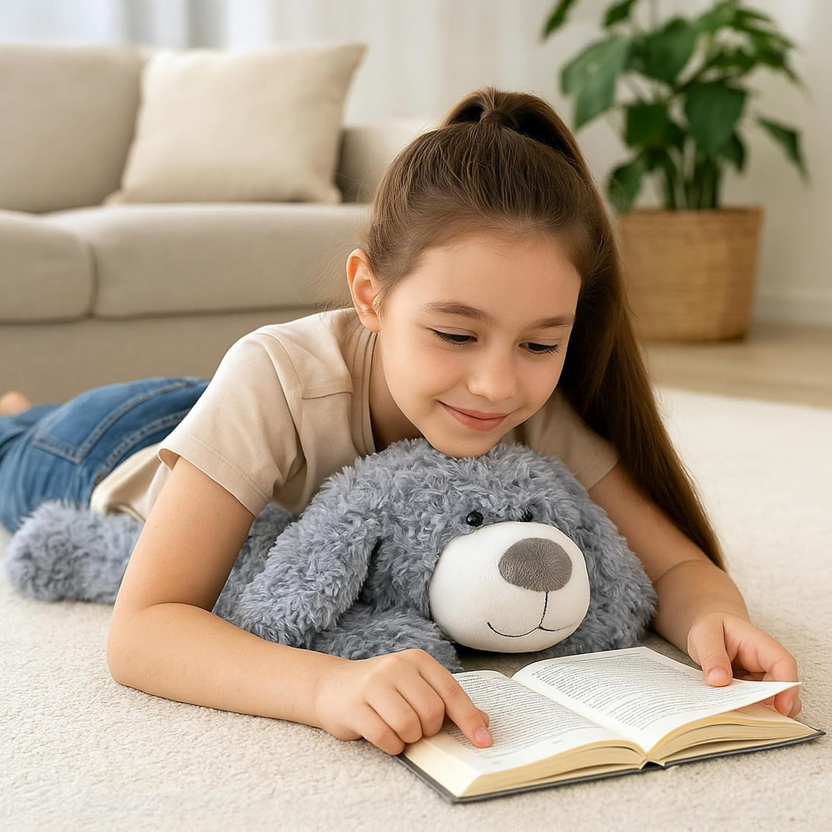 WEIGEDU Peluche de Cachorro Perro Gris Sonriente - Juguetes de Pelu...