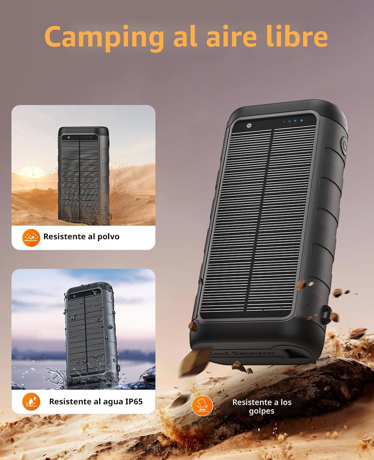 Cargador Solar Power Bank 59800mAh, 6 salidas y manivela, uso de em...