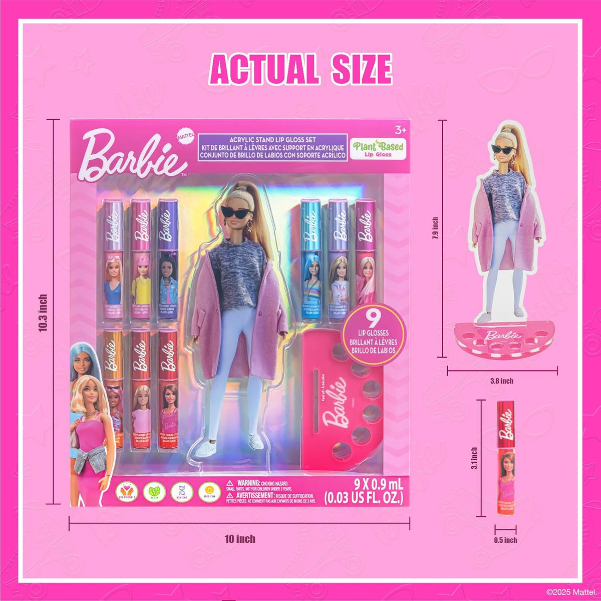 Barbie - Juego de brillo de labios con soporte de exhibición, a bas...